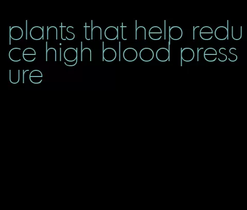 plants that help reduce high blood pressure